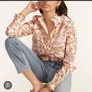 J.Crew Ruffle Neck and Cuff Floral Button-Up Blouse